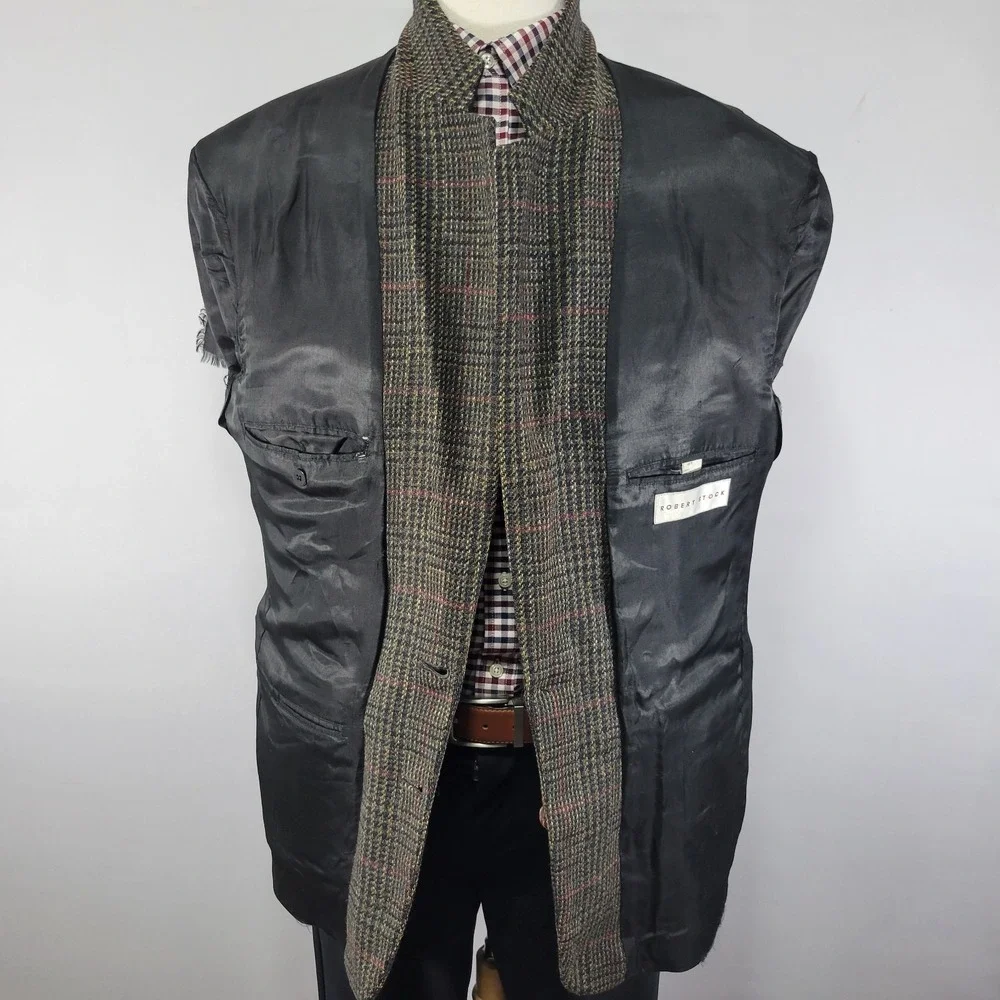 Robert Stock Men's Sport‎ Coat Blazer Two Button Brown Plaid Wool Size 44R